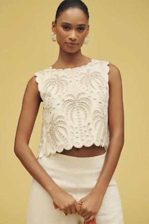 Anthropologie Eyelet Open-Back Cropped Tank