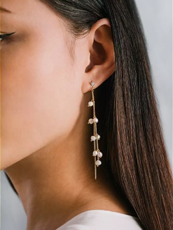 Dessy Cascade Gold Chain Pearl Drop Earrings