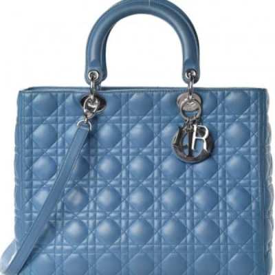 Fashionphile Christian Dior Lambskin Cannage Lady Dior Blue