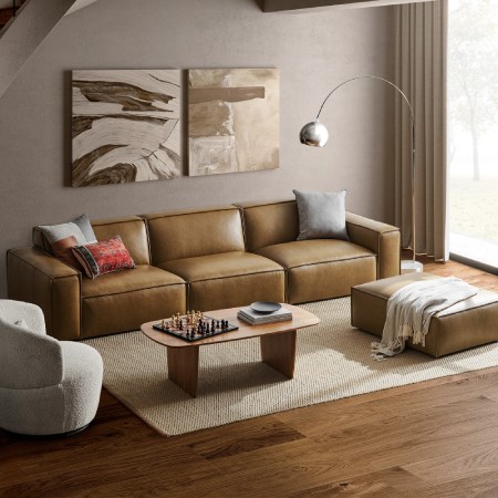 Castlery Jonathan Leather Extended Sofa with Ottoman