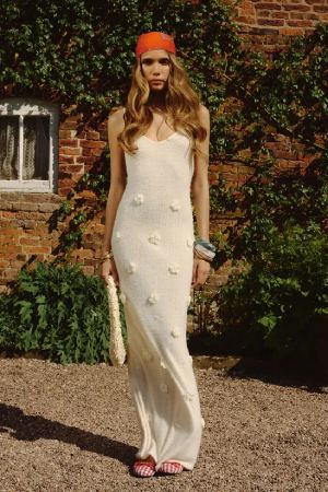 Boohoo Knitted Flower Detail Crochet Maxi Dress