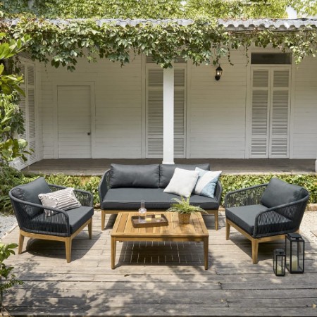 Castlery Maui Outdoor Loveseat, 2 Lounge Chairs & Table Set